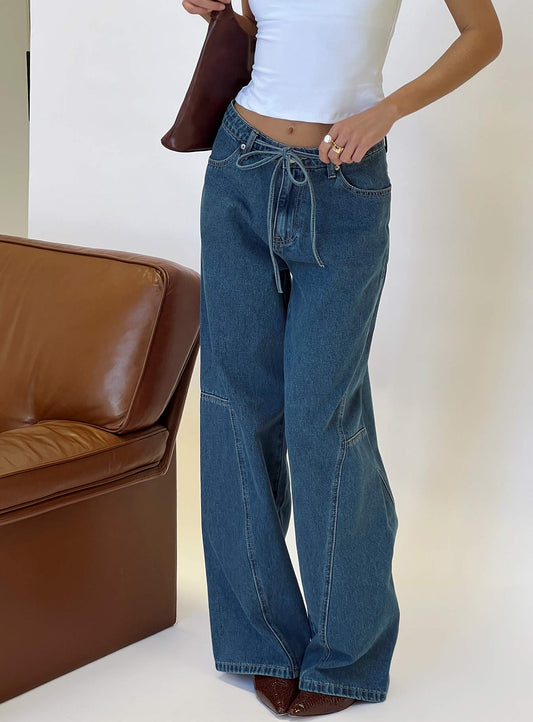 Bruiser Mid Rise Wide Leg Jeans Mid Blue Wash