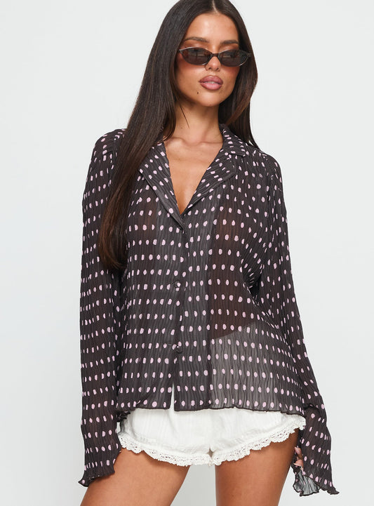 Selma Shirt Chocolate / Pink Polka