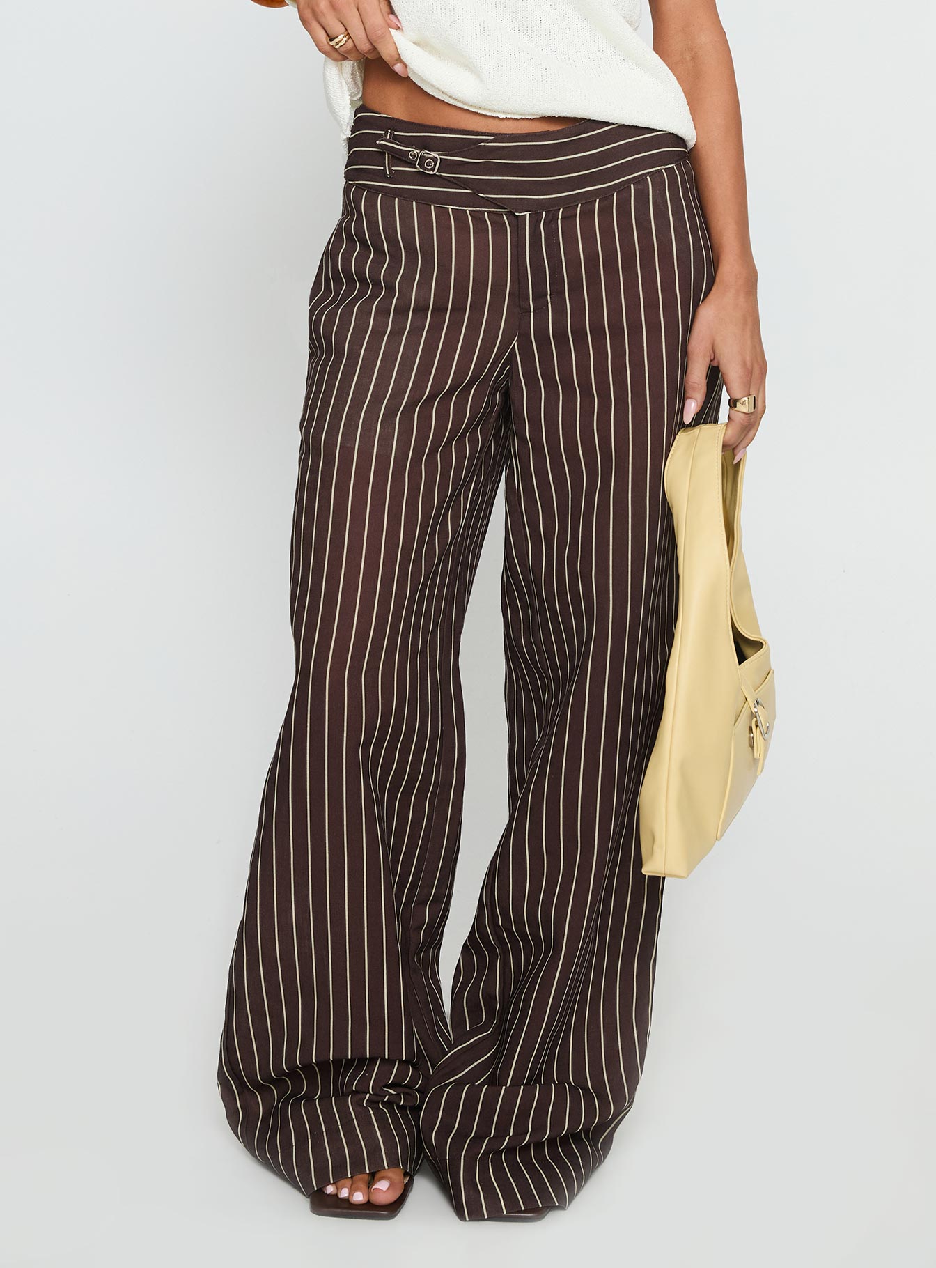 Winslie Thick Waistband Buckle Pants Chocolate Stripe