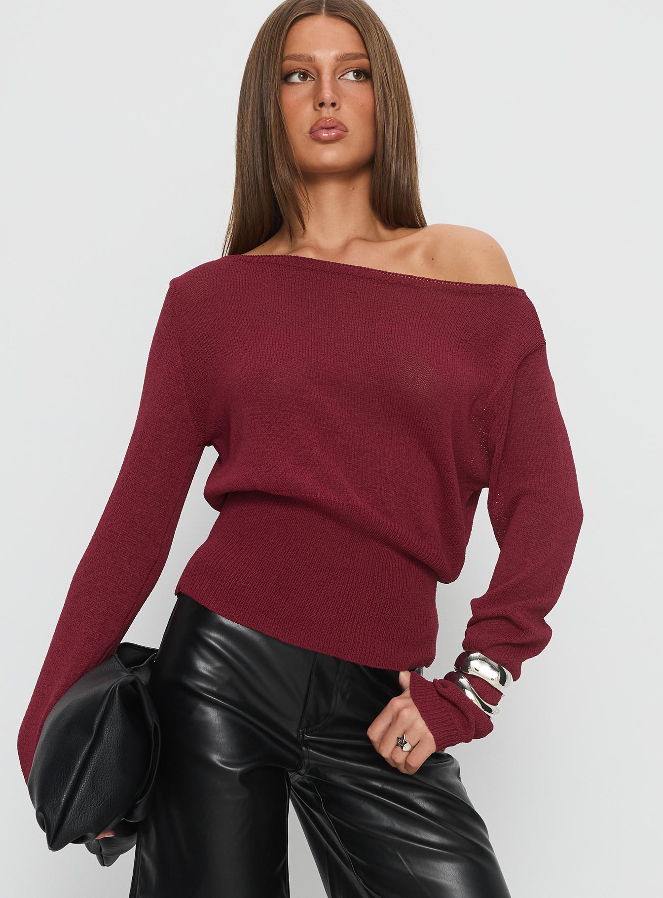 Durian Asymmetric Knit Sweater Burgundy