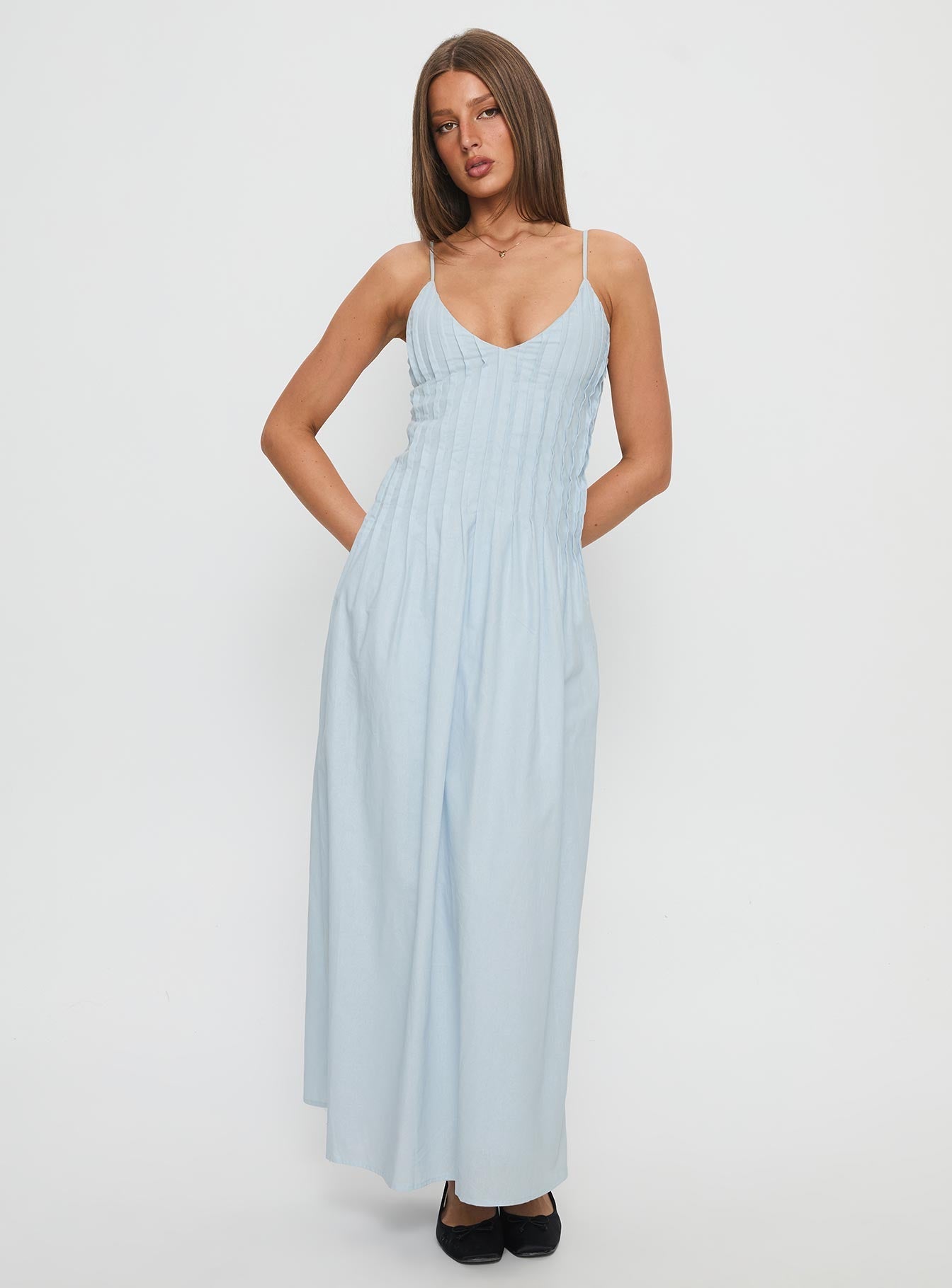 Adriela Pleat Maxi Dress Blue