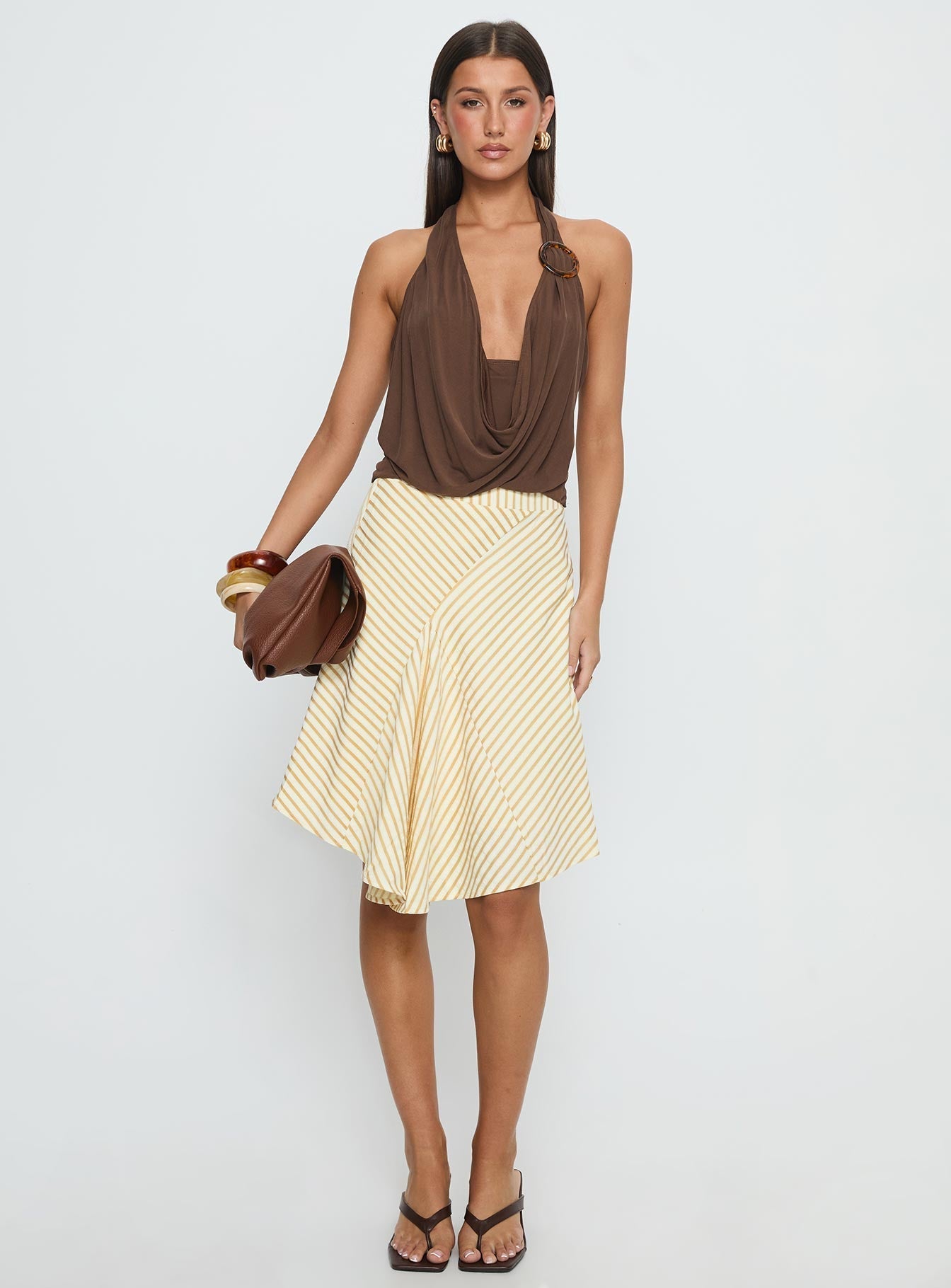 Pleasantries Asymmetrical Midi Skirt Cream Stripe