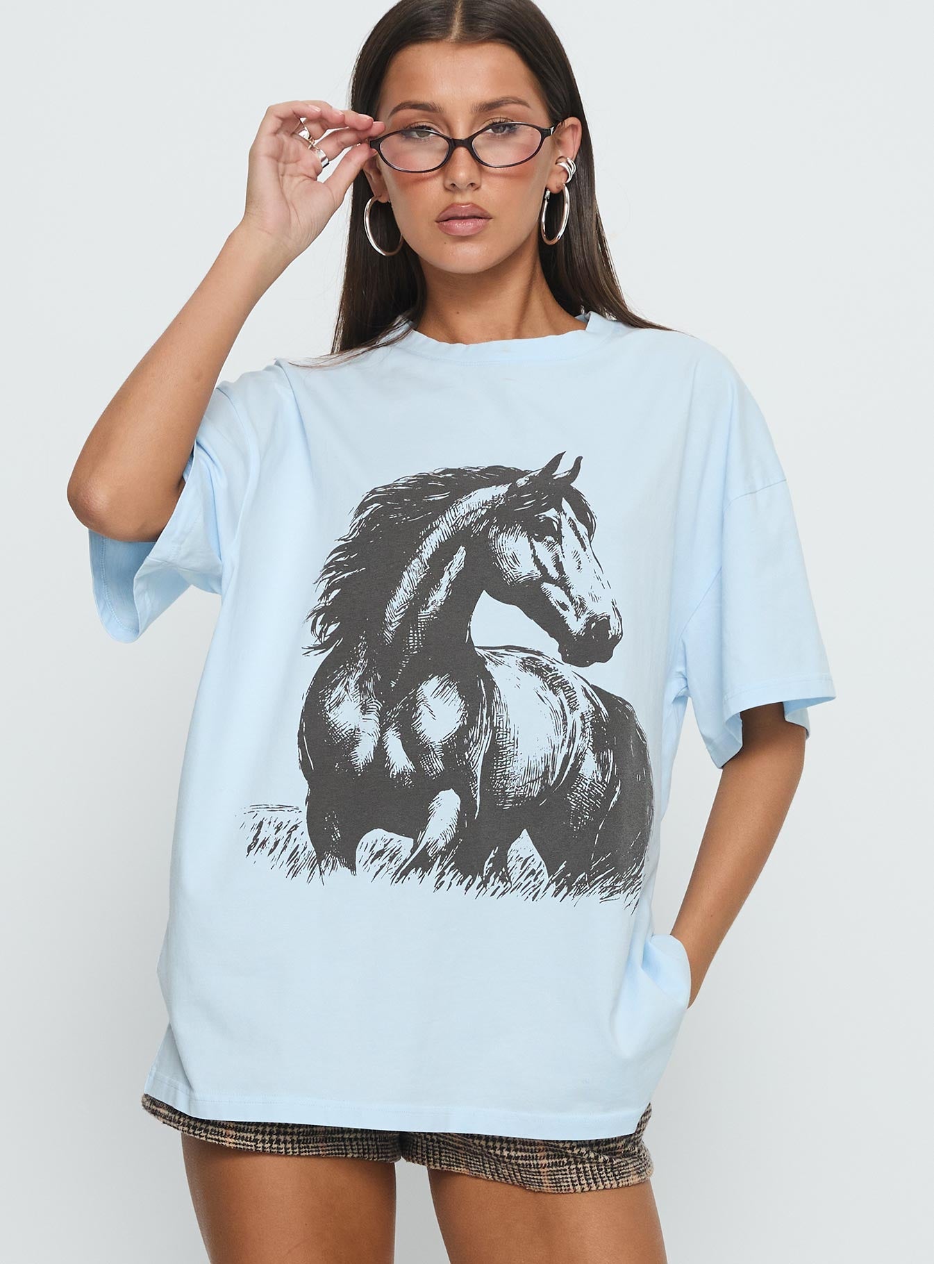 Ride Like The Wind Oversized Graphic Top Blue