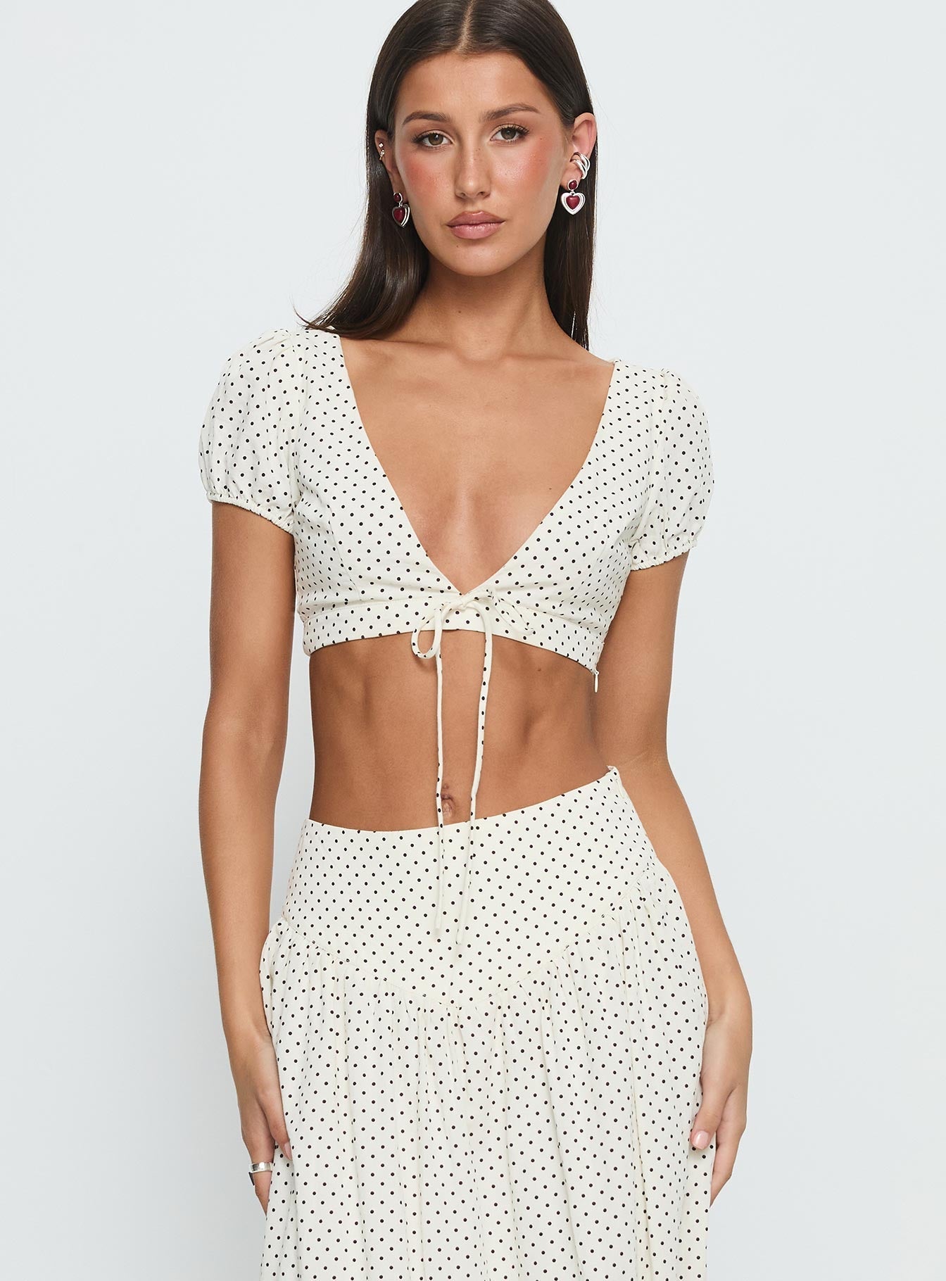 Alletta Tie Up Top Cream Polka