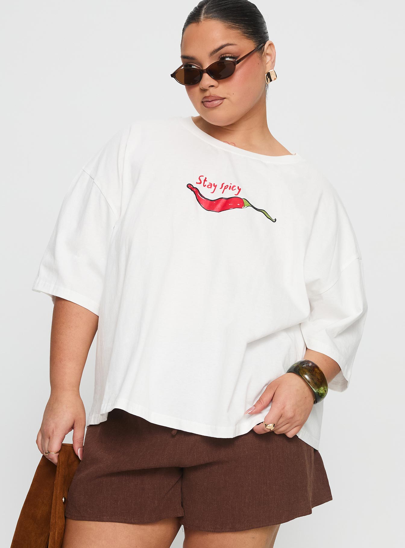 Stay Spicy Graphic Top White Curve