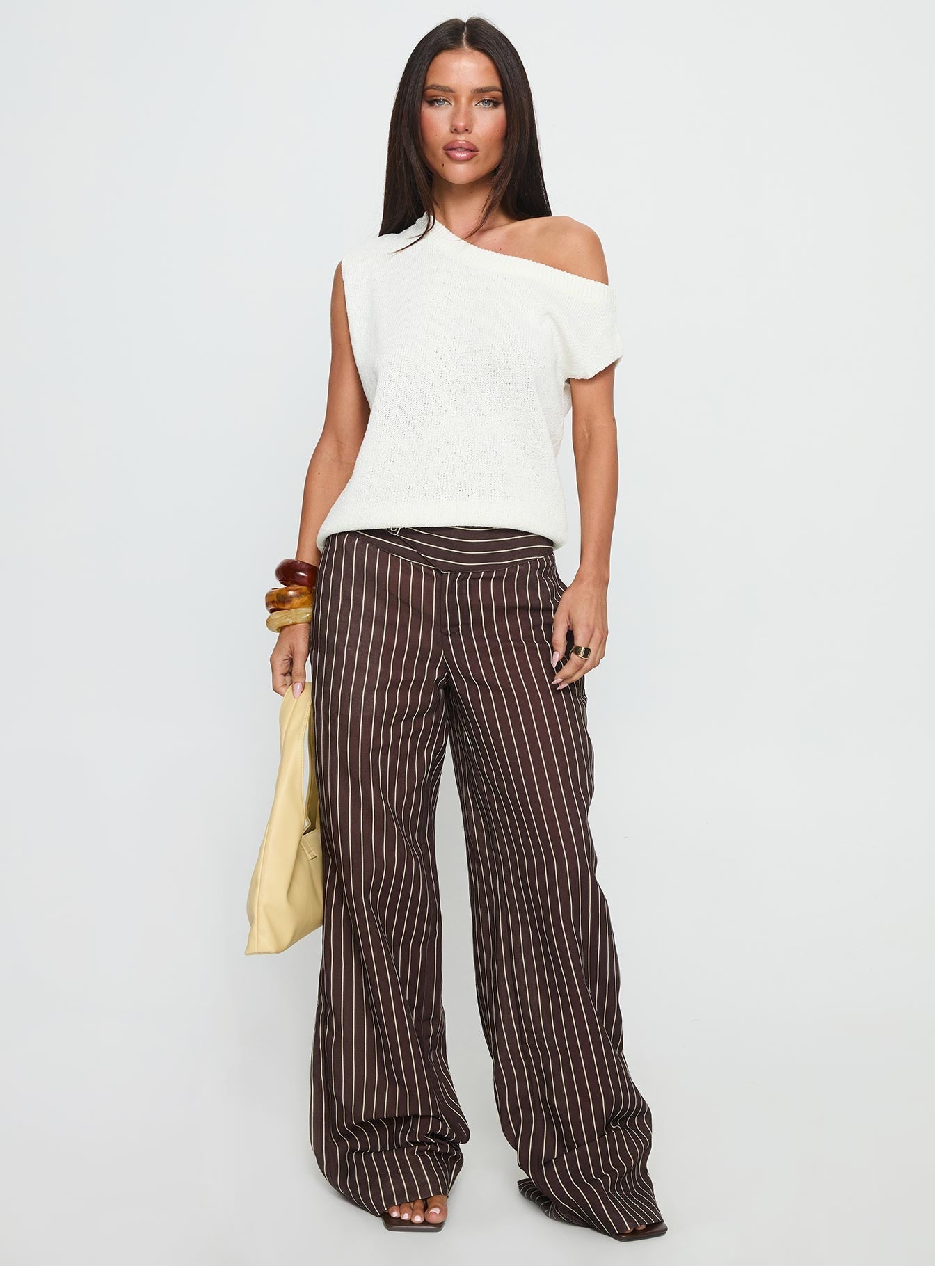 Winslie Thick Waistband Buckle Pants Chocolate Stripe