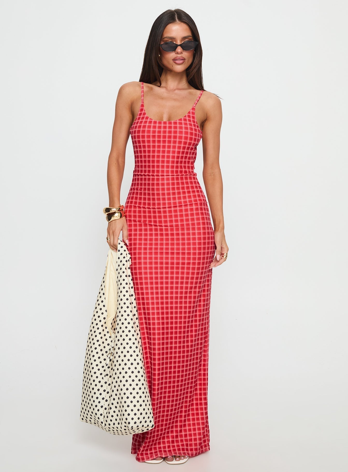Izabella Maxi Dress Red Check