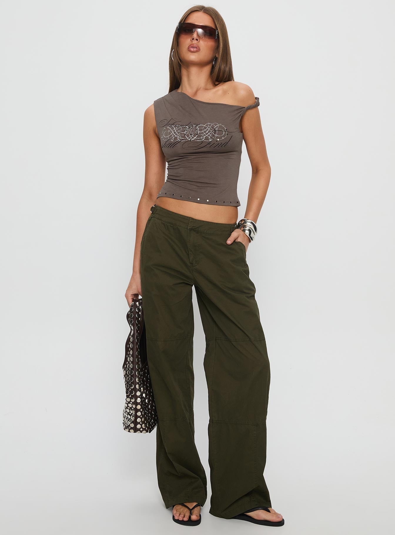 Seek And You Shall Find Off Shoulder Graphic Top Grey
