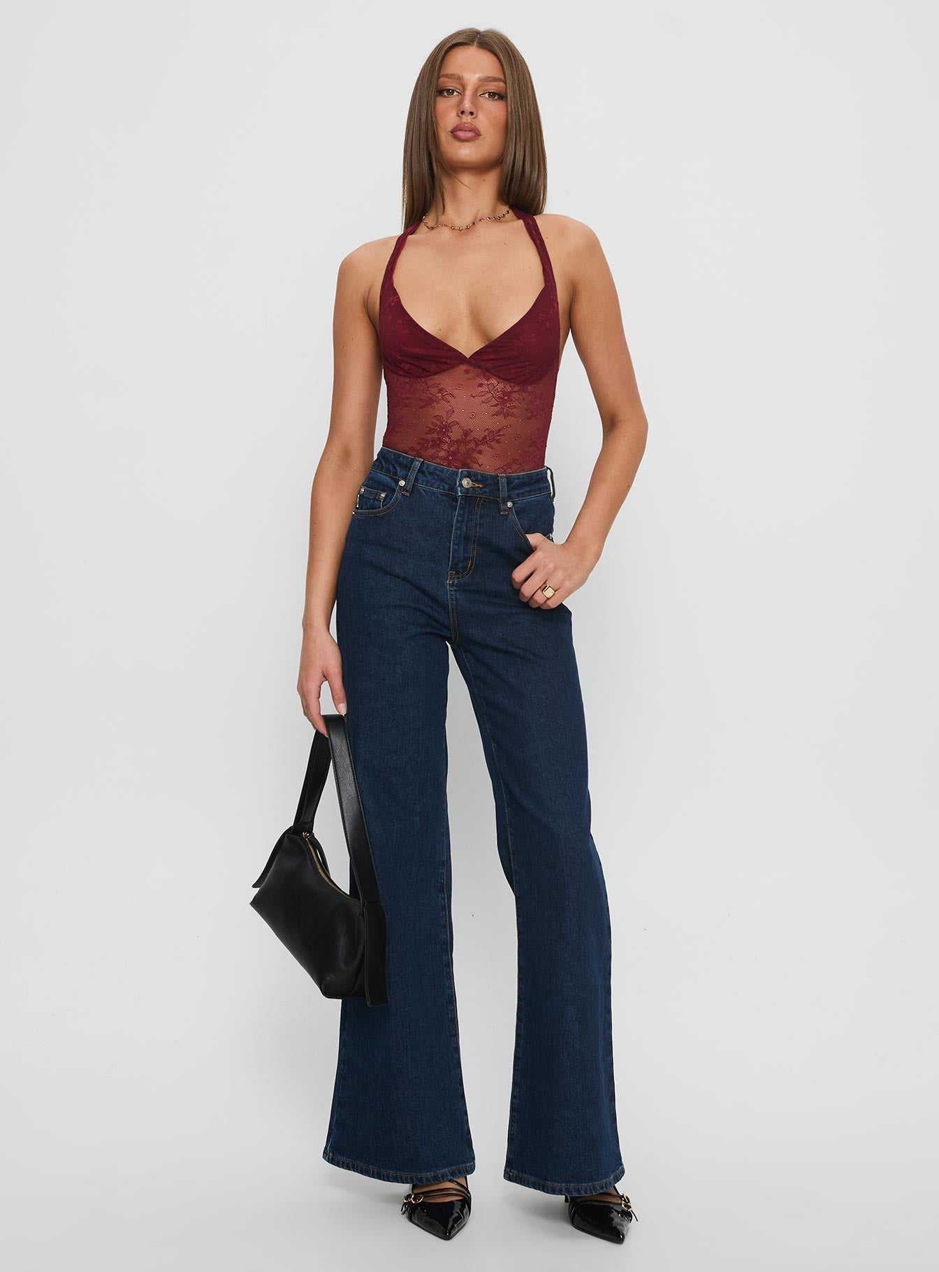 Kaitlen Sheer Bodysuit Maroon