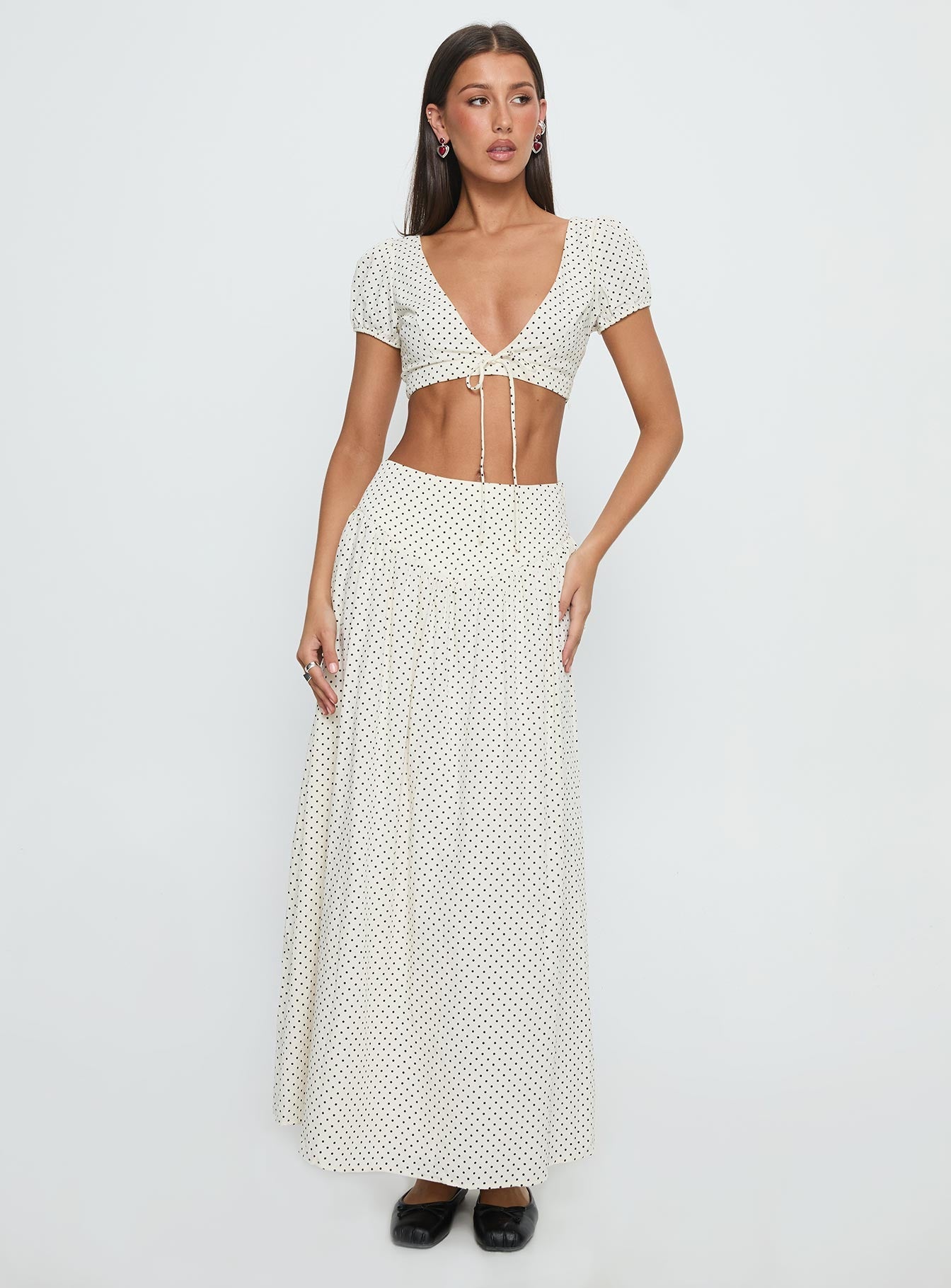Alletta Drop Waist Maxi Skirt Cream Polka