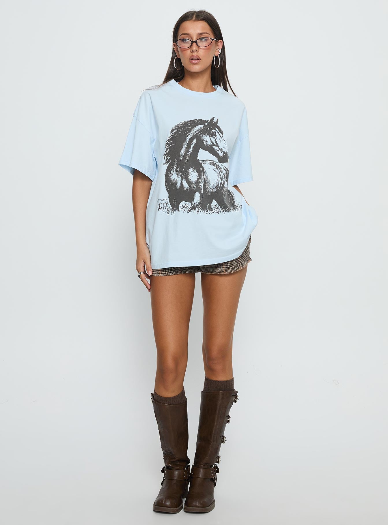 Ride Like The Wind Oversized Graphic Top Blue