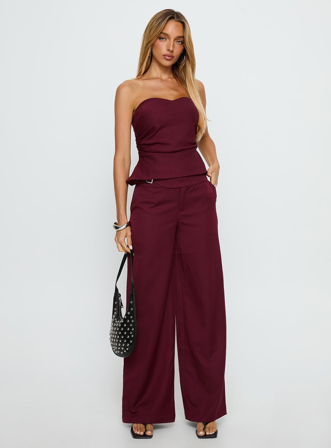 Keighly Strapless Draped Top Berry Pinstripe