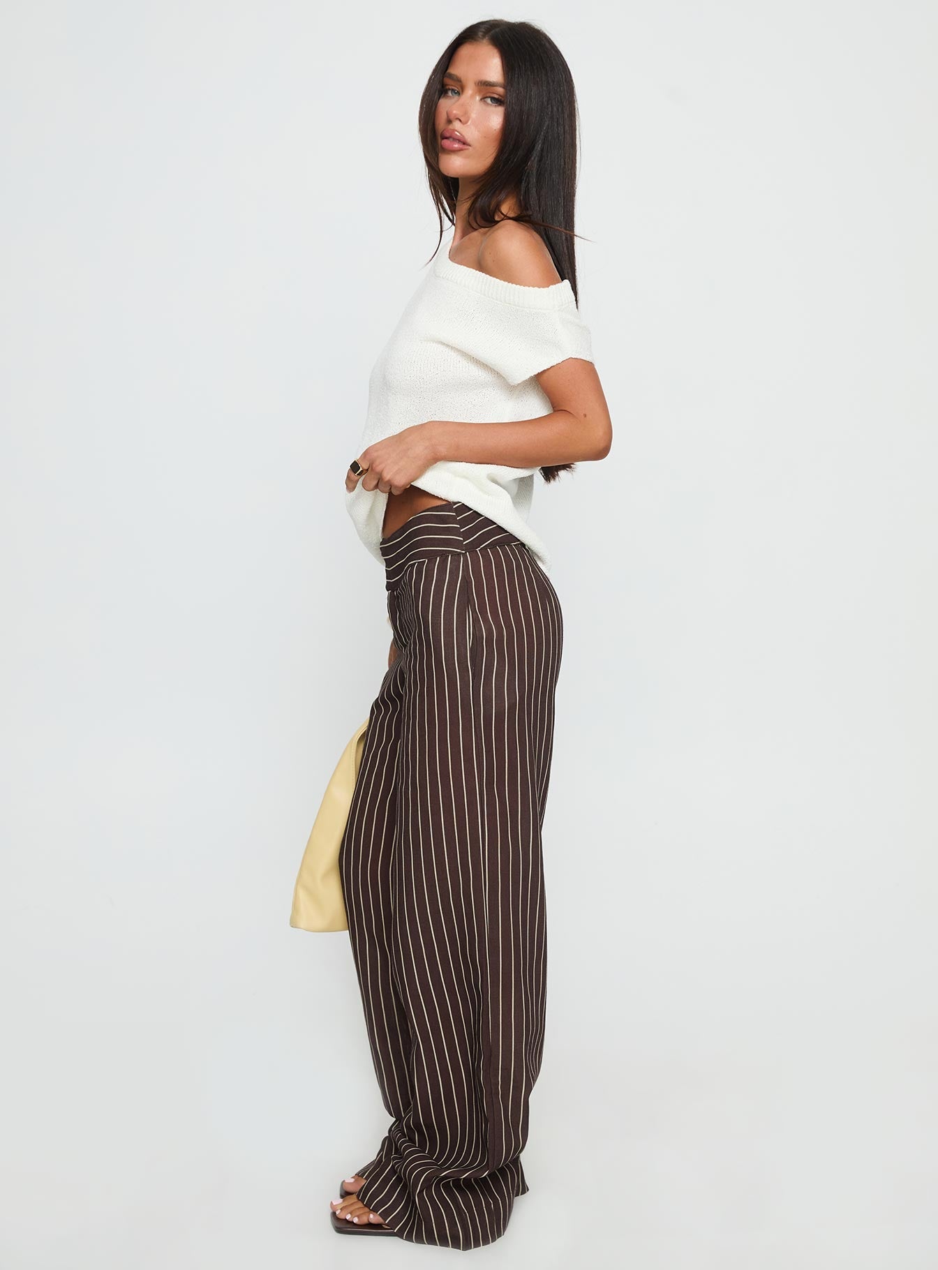 Winslie Thick Waistband Buckle Pants Chocolate Stripe
