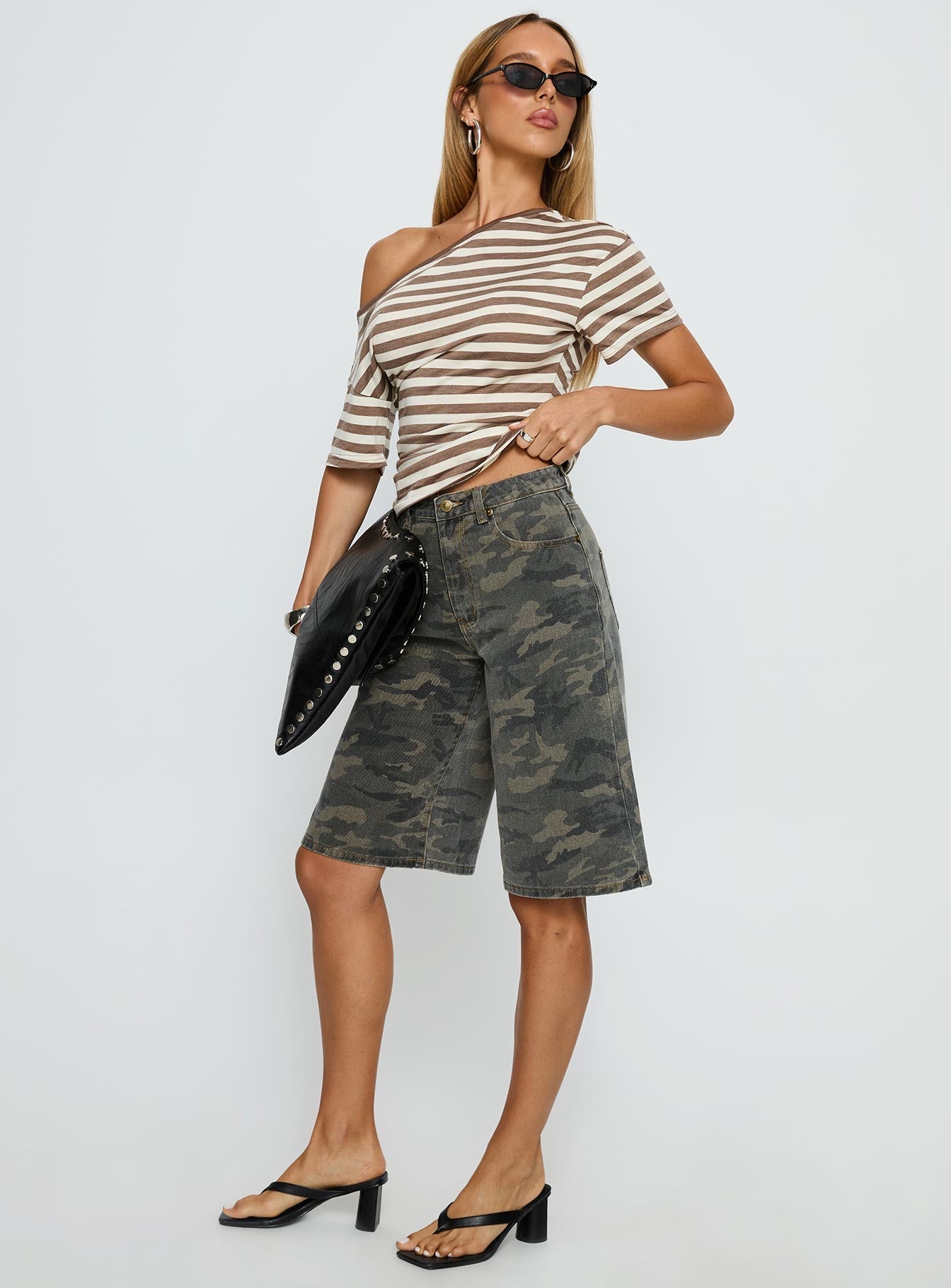 Tag Longline Denim Shorts Washed Camo