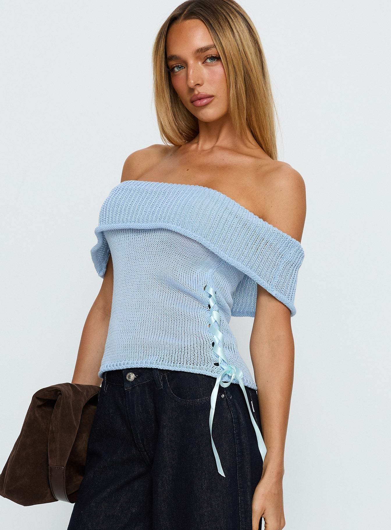 Marisyn Tie Detail Off Shoulder Top Blue