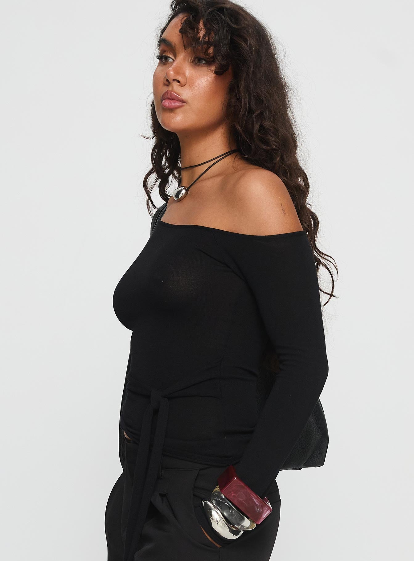 Kastor One Shoulder Long Sleeve Top Black
