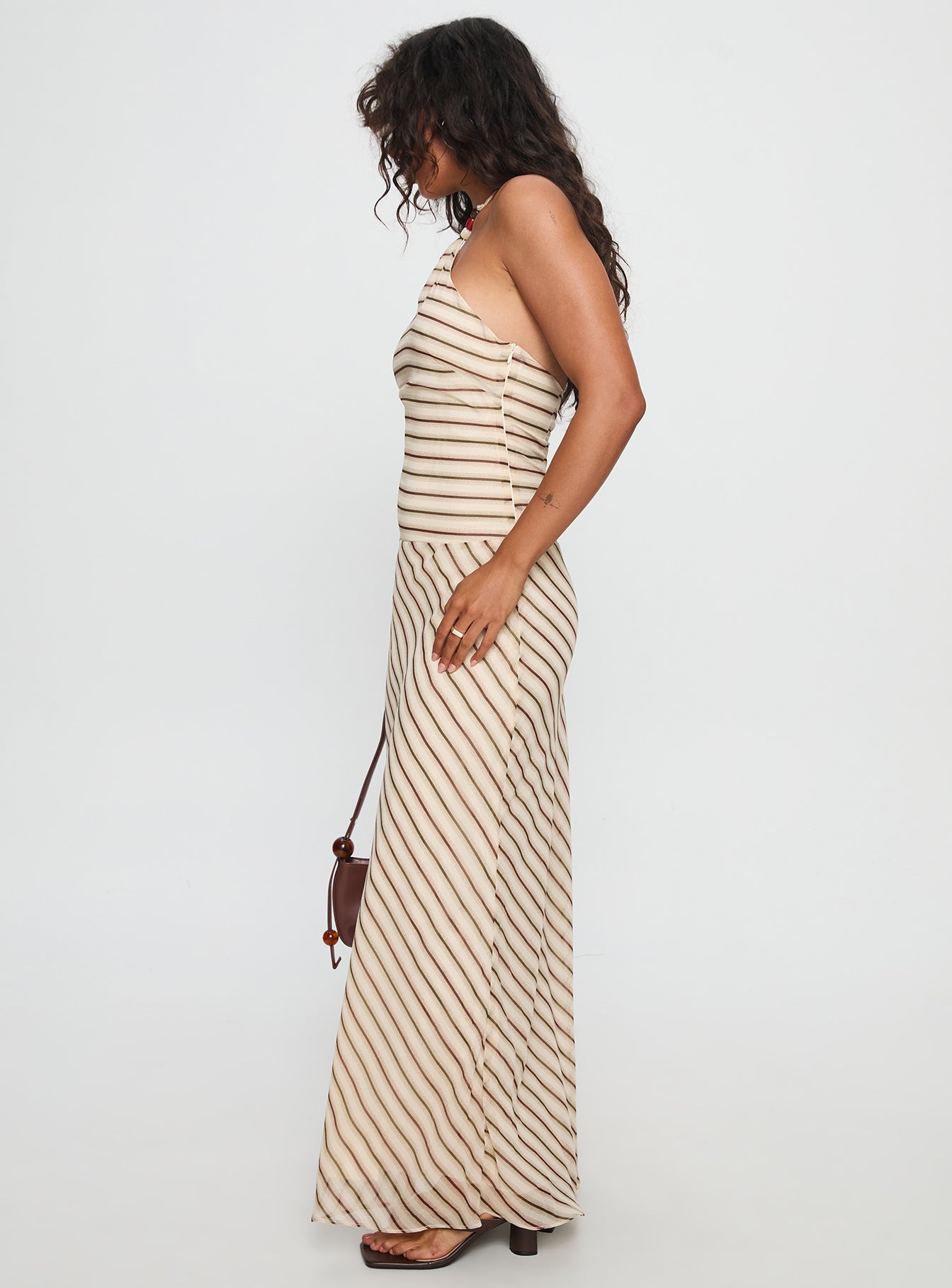 Tropeza Beaded Halter Maxi Dress Multi Stripe
