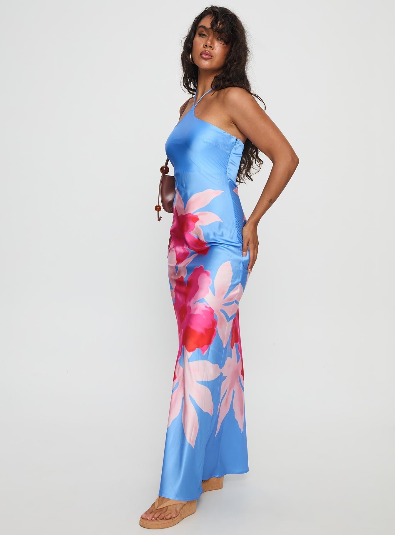 Caliyah Halter Maxi Dress Blue Floral