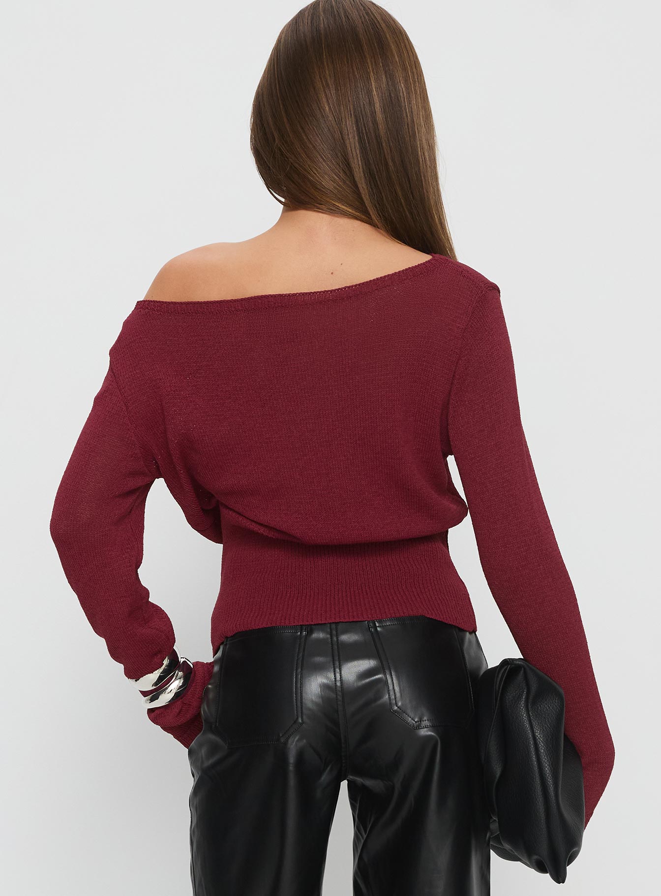 Durian Asymmetric Knit Sweater Burgundy