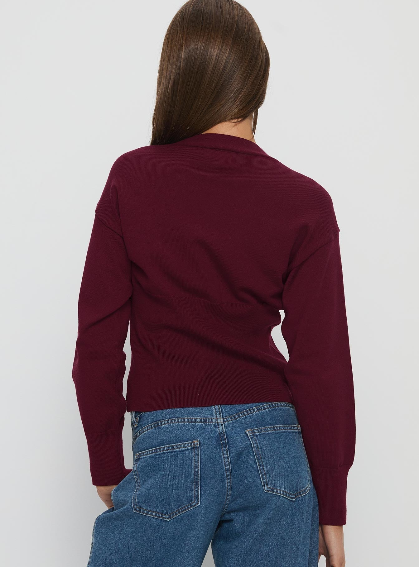 Nolie Hardware Detail Knit Cardigan Wine