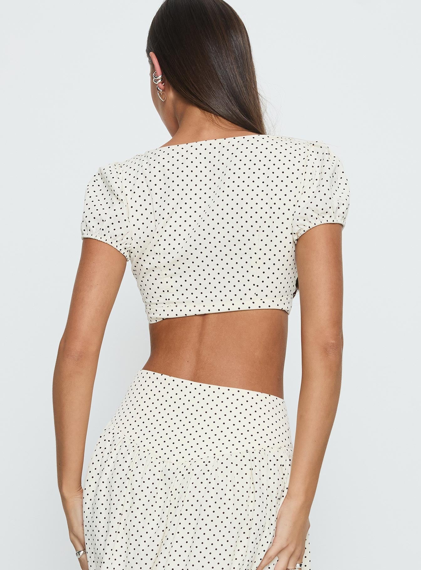 Alletta Tie Up Top Cream Polka