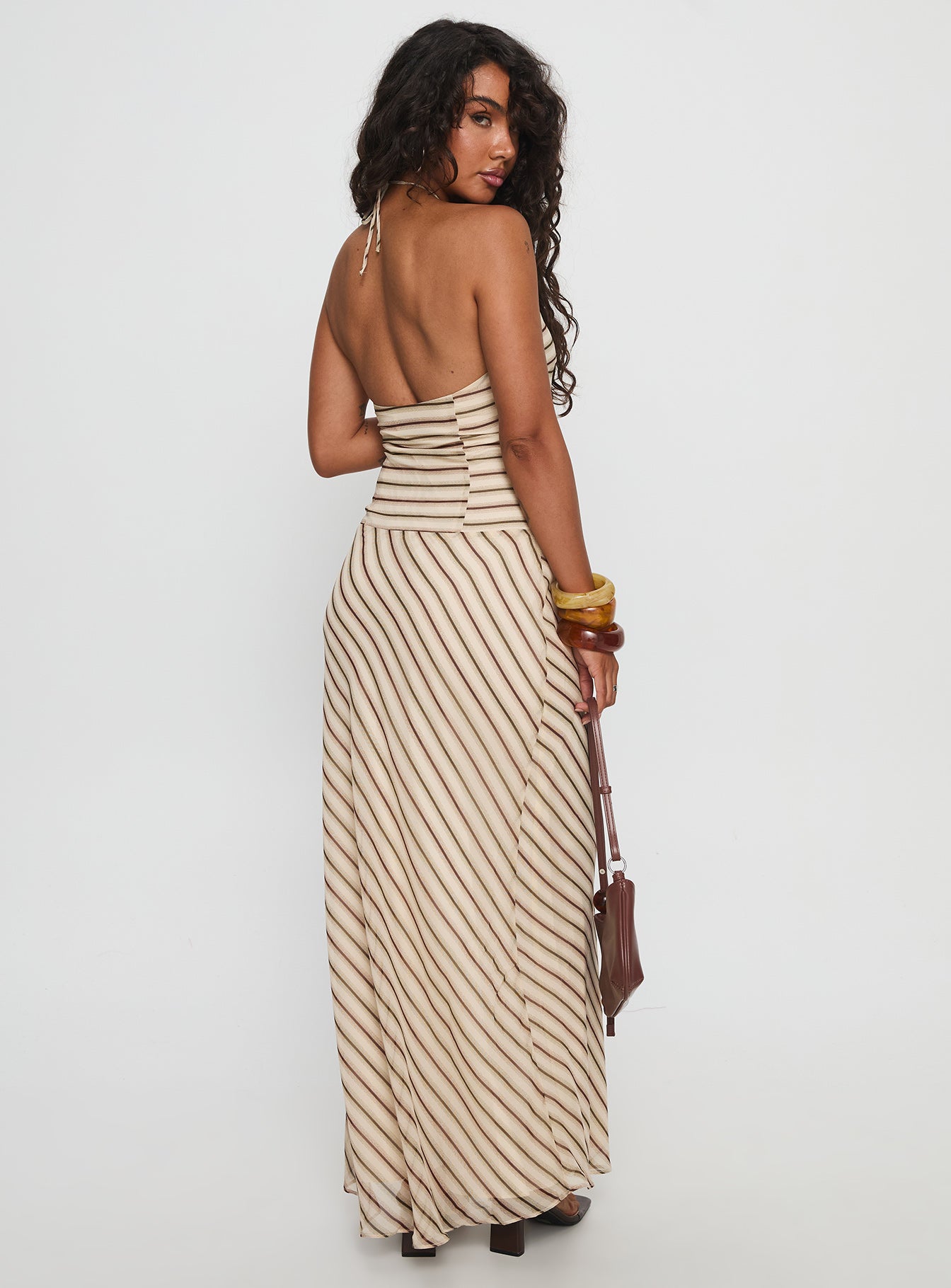 Tropeza Beaded Halter Maxi Dress Multi Stripe