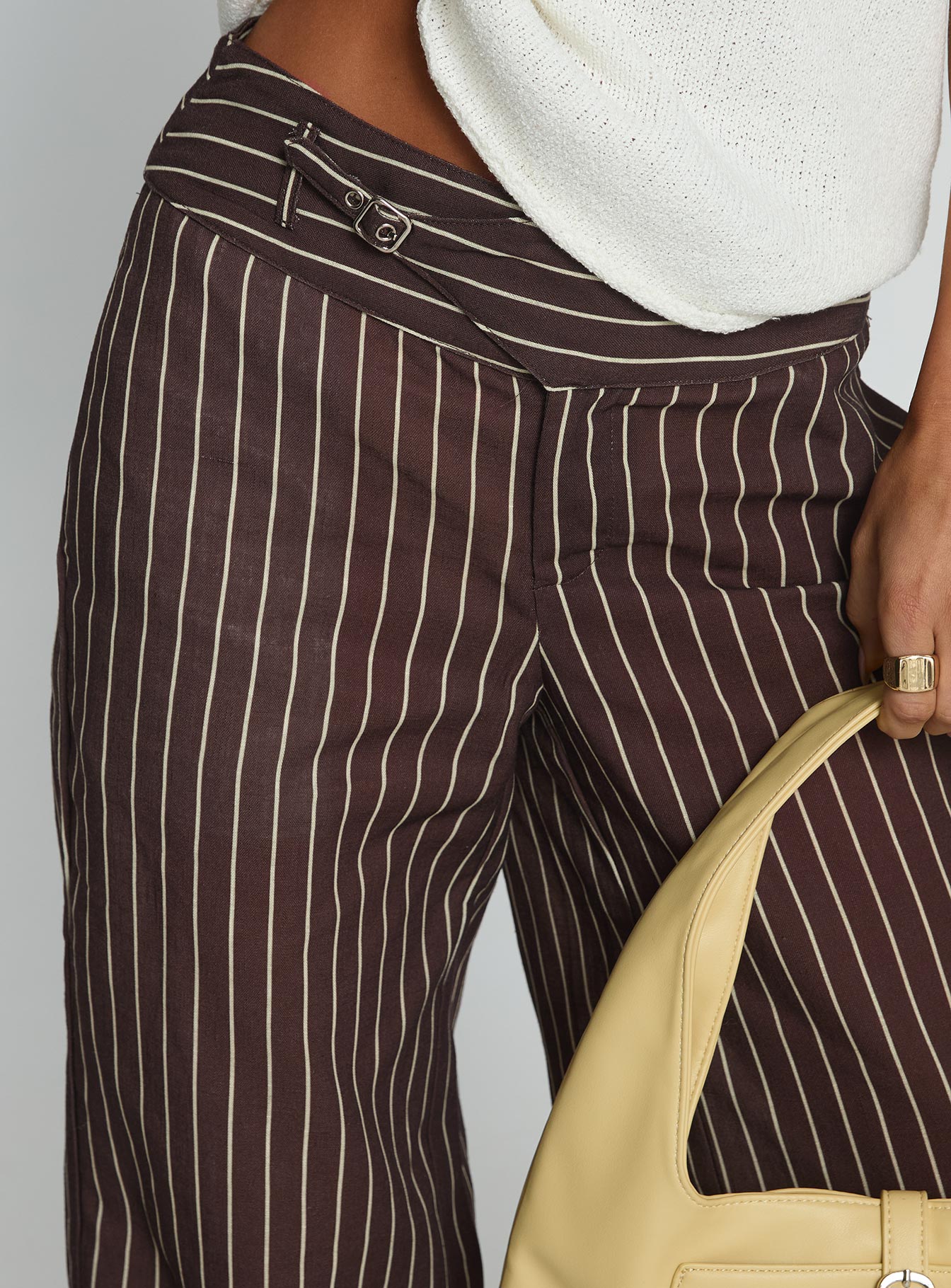 Winslie Thick Waistband Buckle Pants Chocolate Stripe