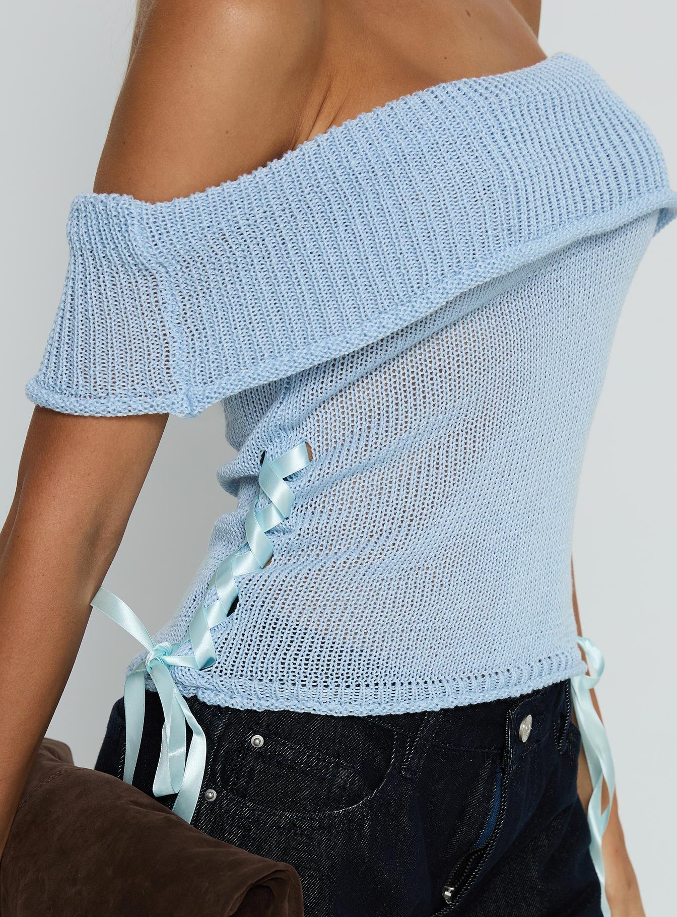 Marisyn Tie Detail Off Shoulder Top Blue