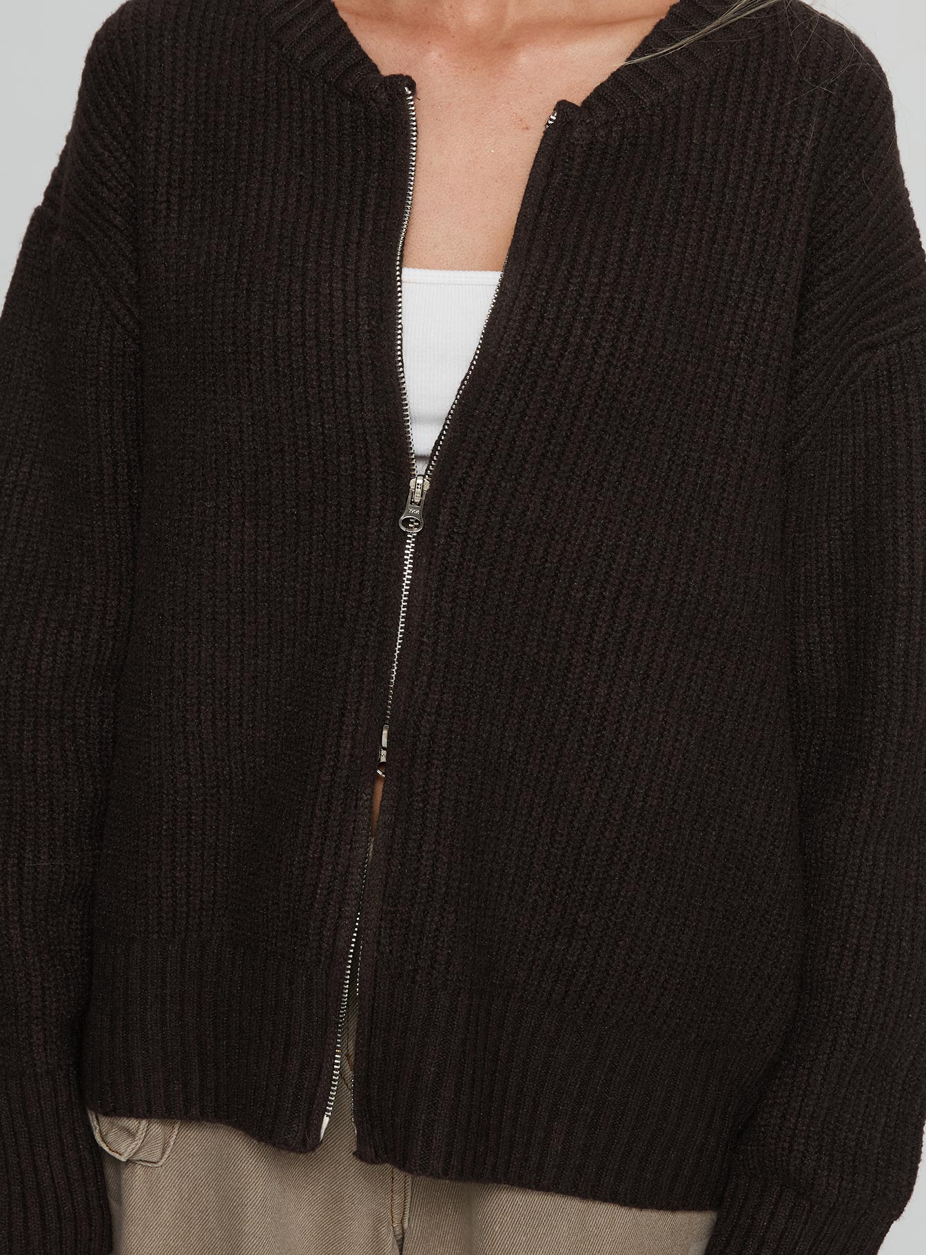 Lexene Zip Through Jumper Chocolate