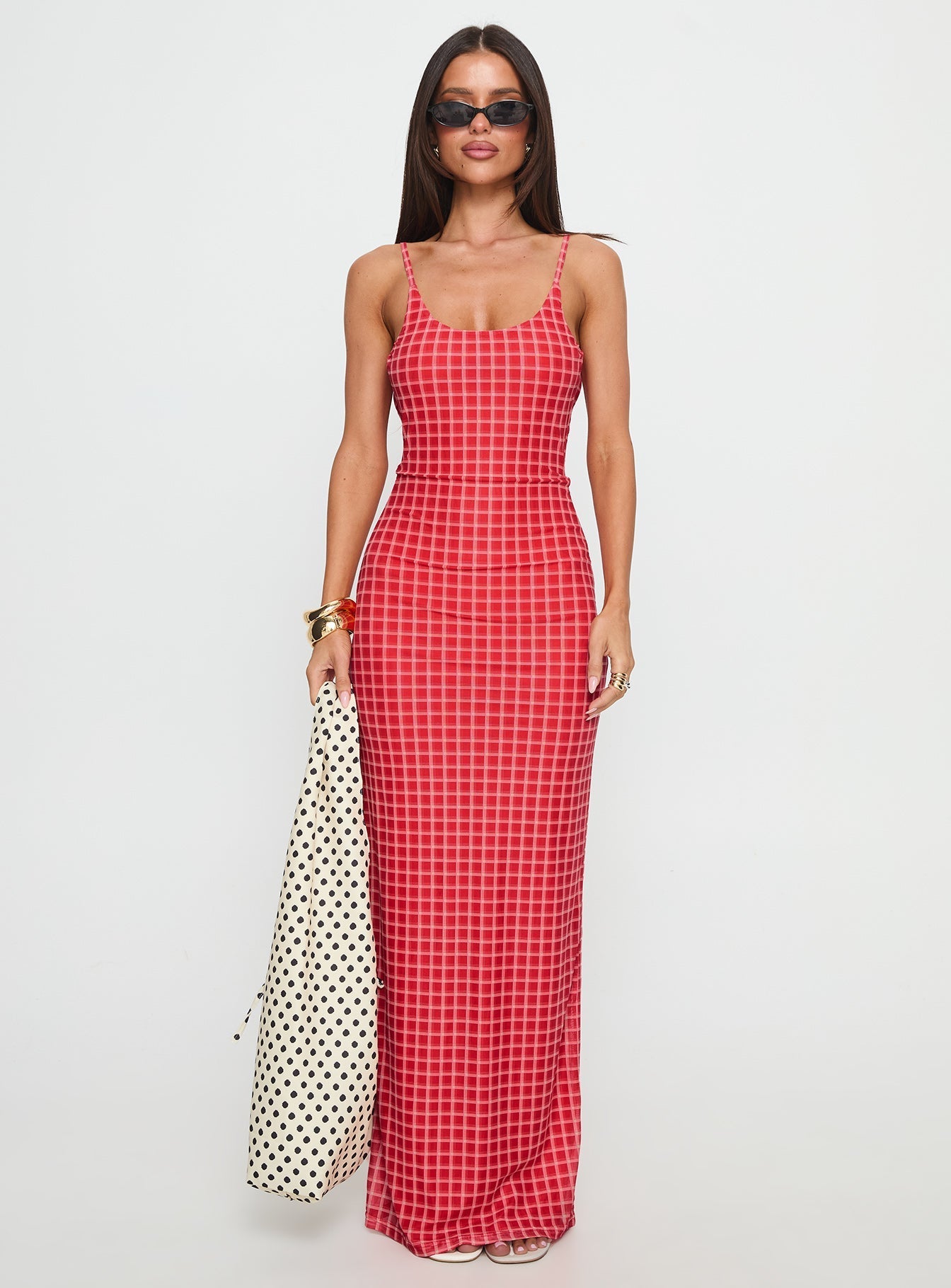 Izabella Maxi Dress Red Check