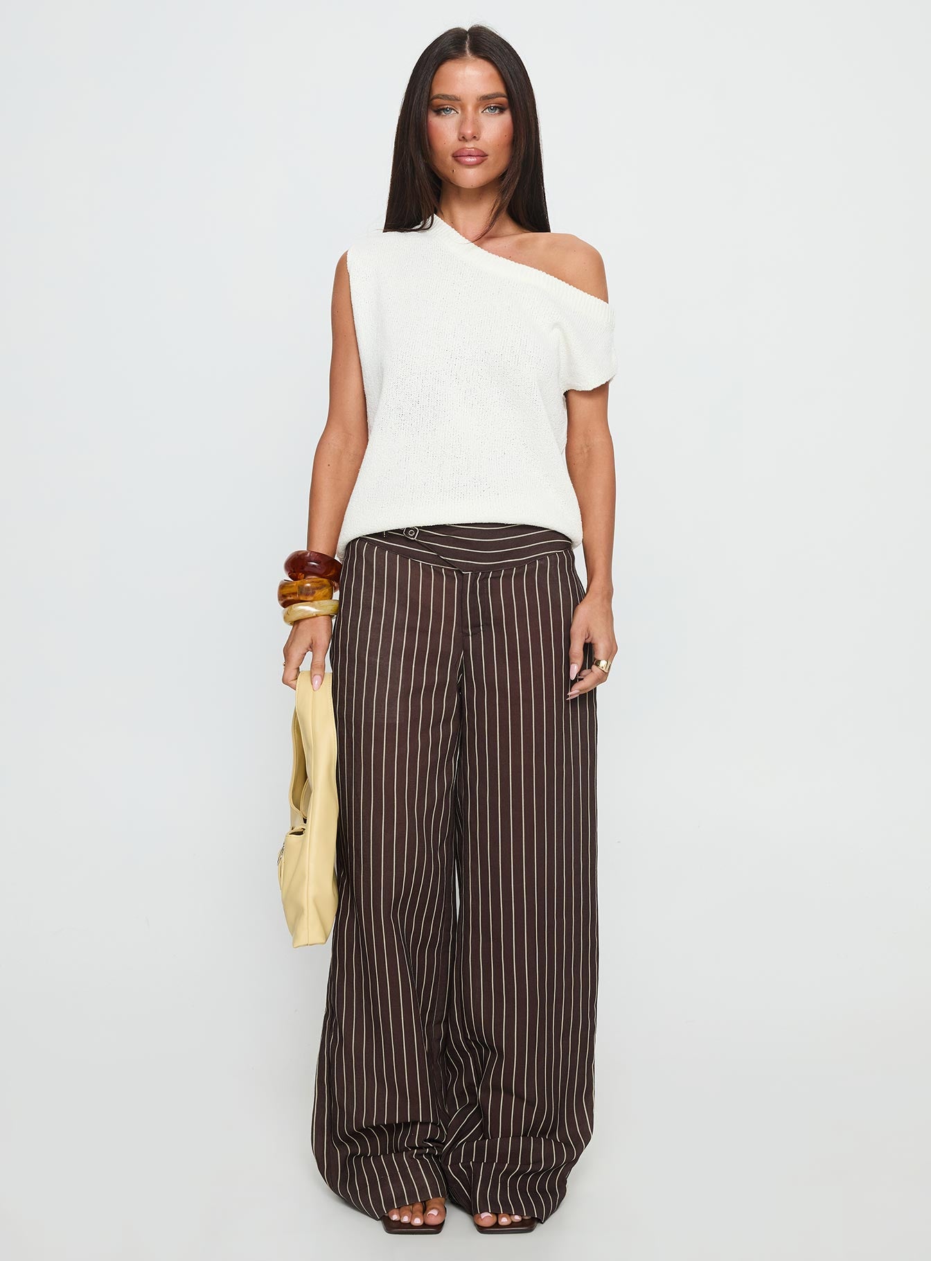 Winslie Thick Waistband Buckle Pants Chocolate Stripe