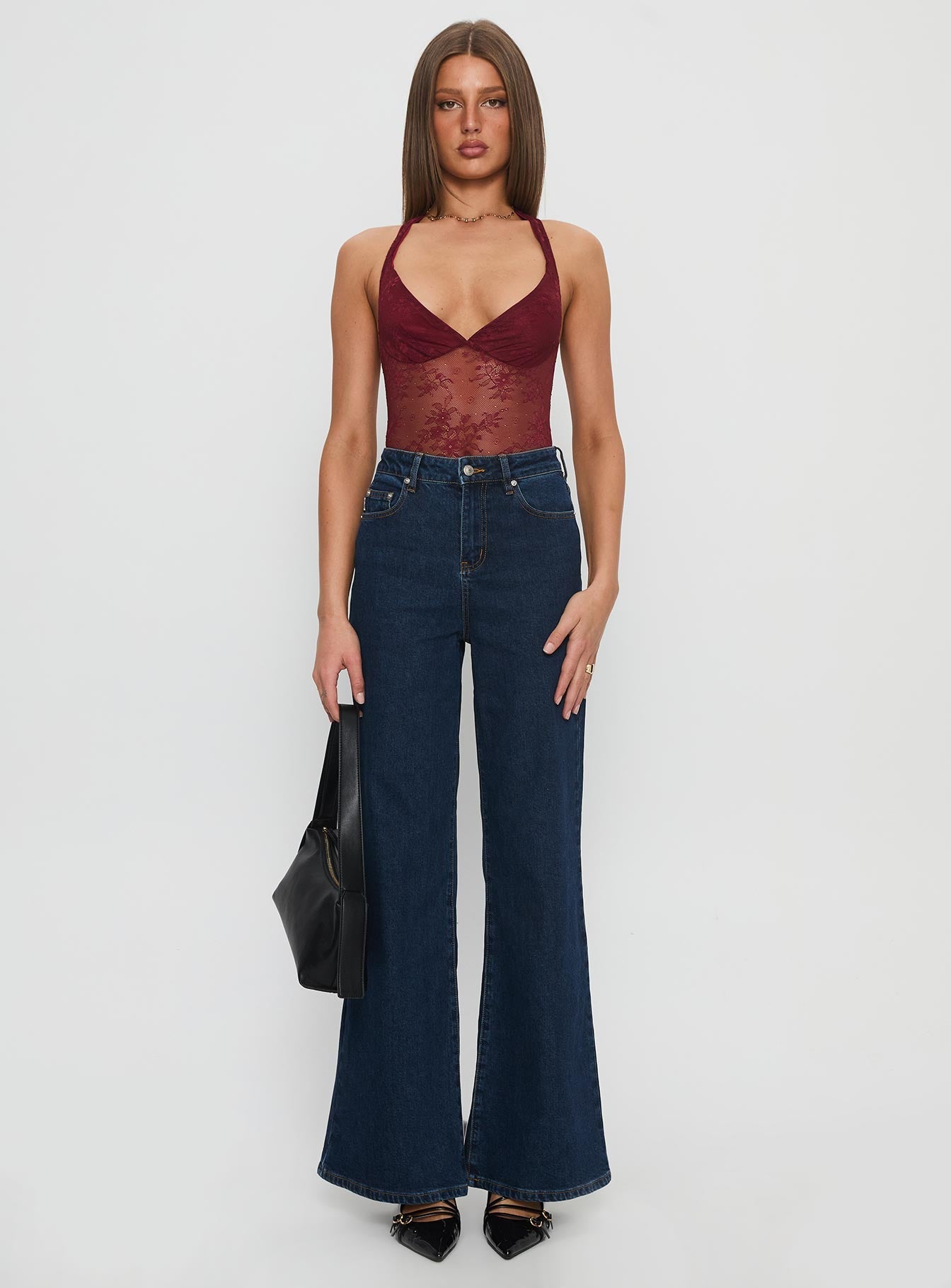 Kaitlen Sheer Bodysuit Maroon