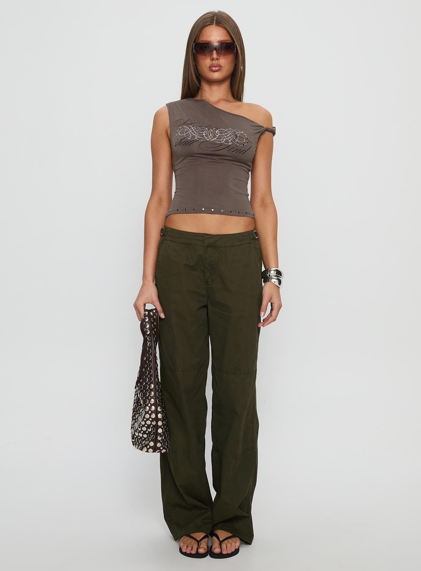 Seek And You Shall Find Off Shoulder Graphic Top Grey