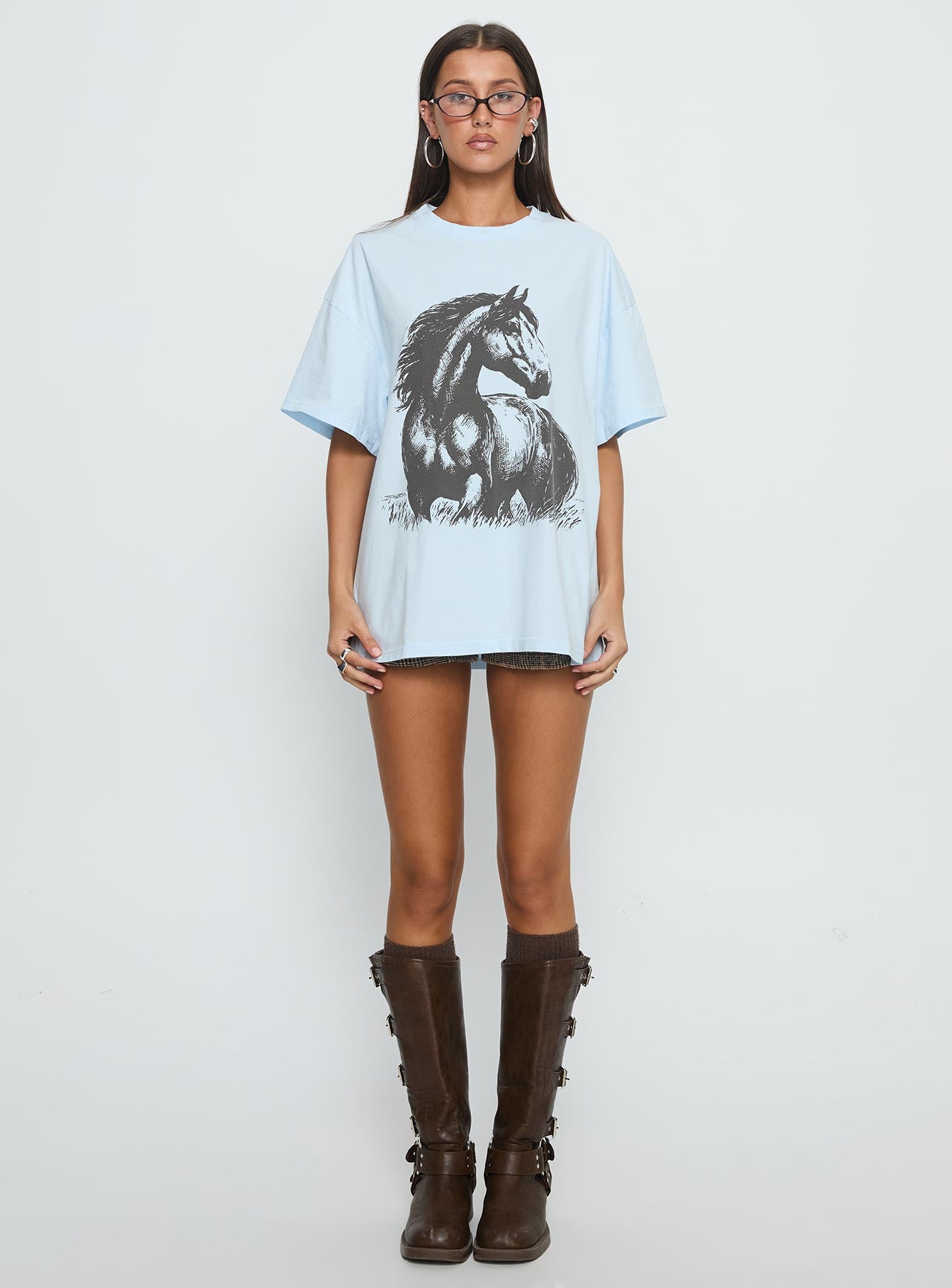 Ride Like The Wind Oversized Graphic Top Blue