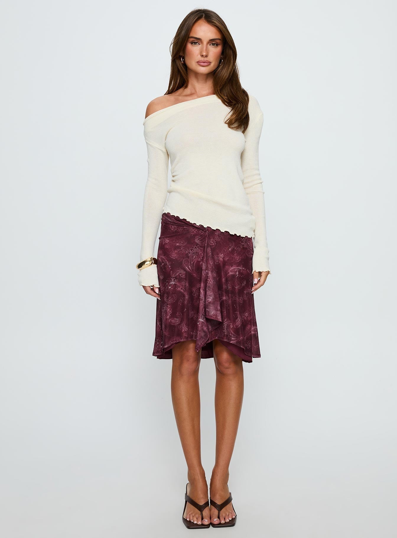 Esmeray Midi Skirt Mesh Tonal Paisley Plum