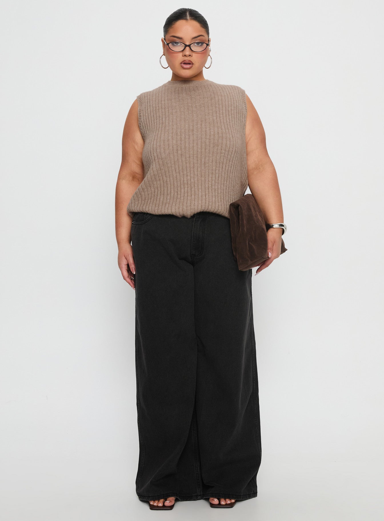 Jessabell Rib Sleeveless Top Mocha Curve