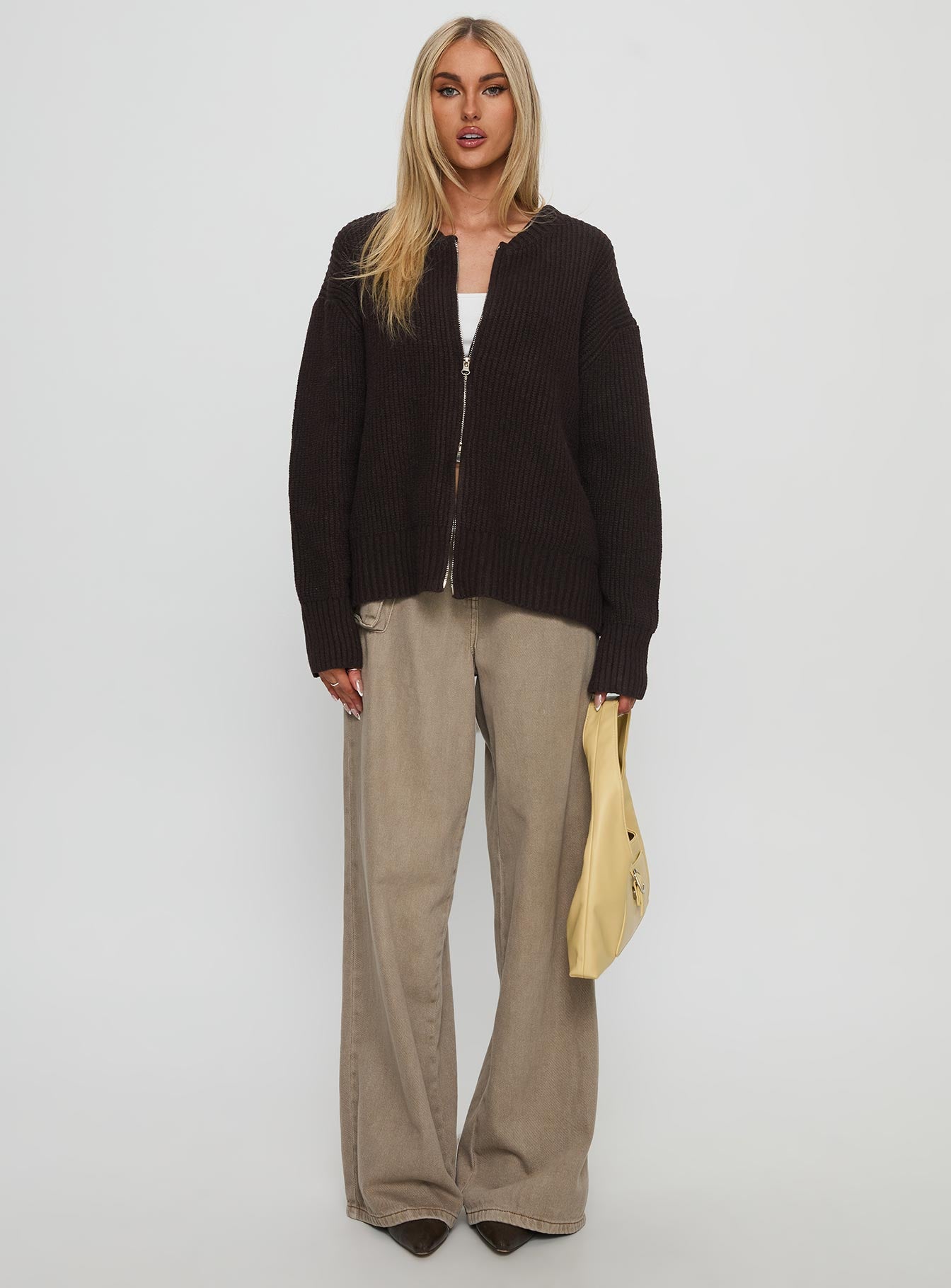 Lexene Zip Through Jumper Chocolate