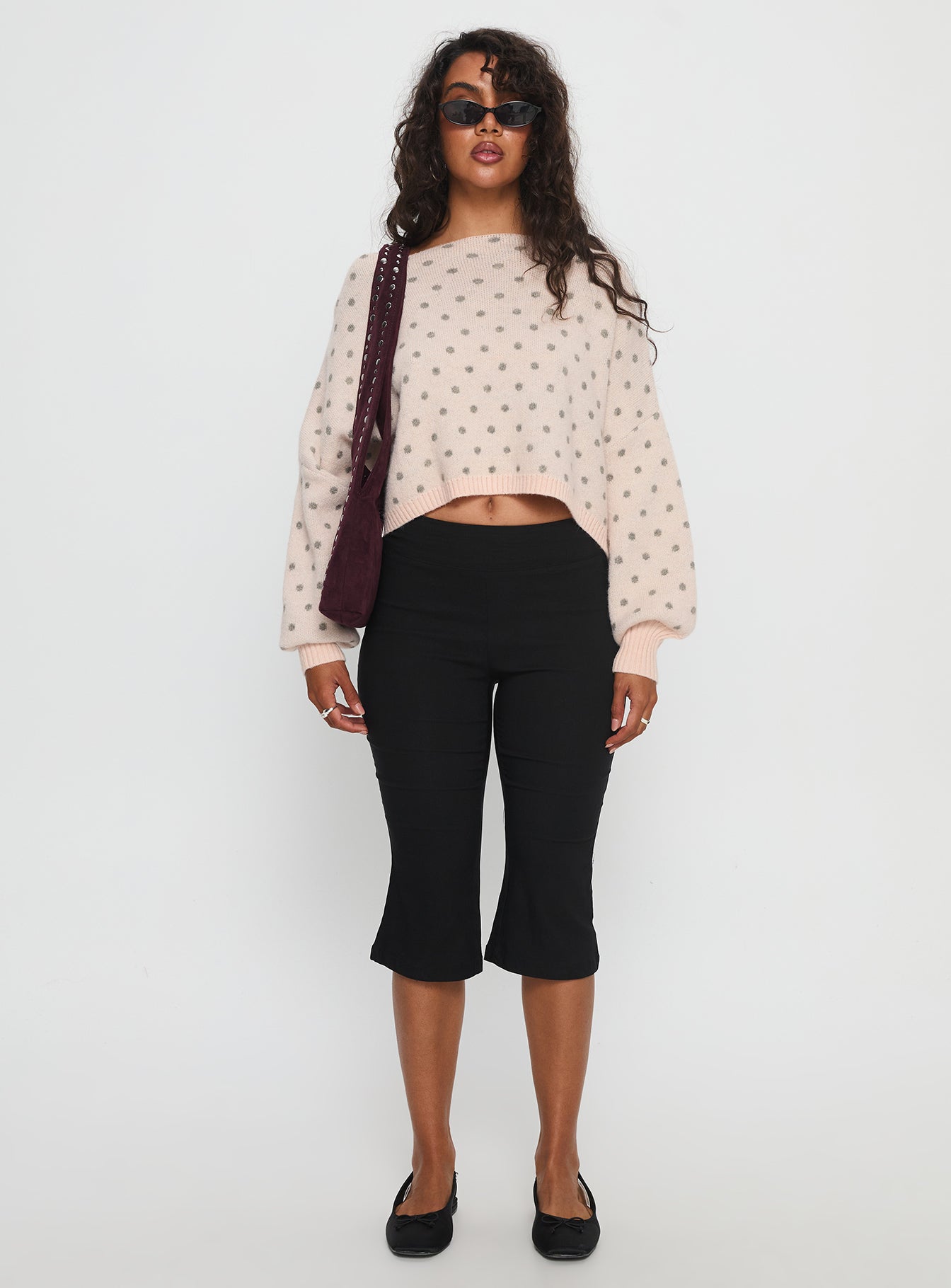 Francess Off Shoulder Knit Sweater Pink Polka