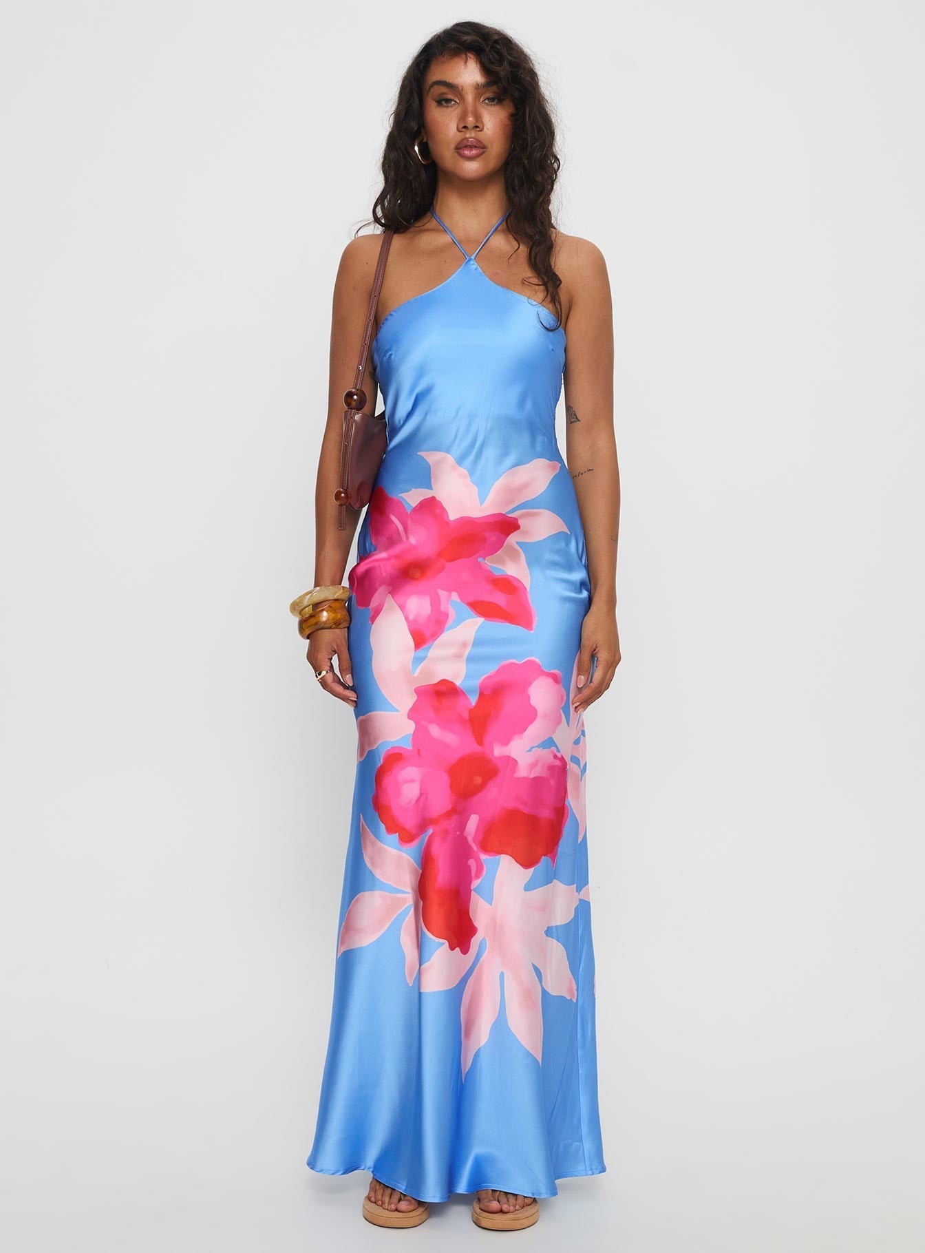 Caliyah Halter Maxi Dress Blue Floral