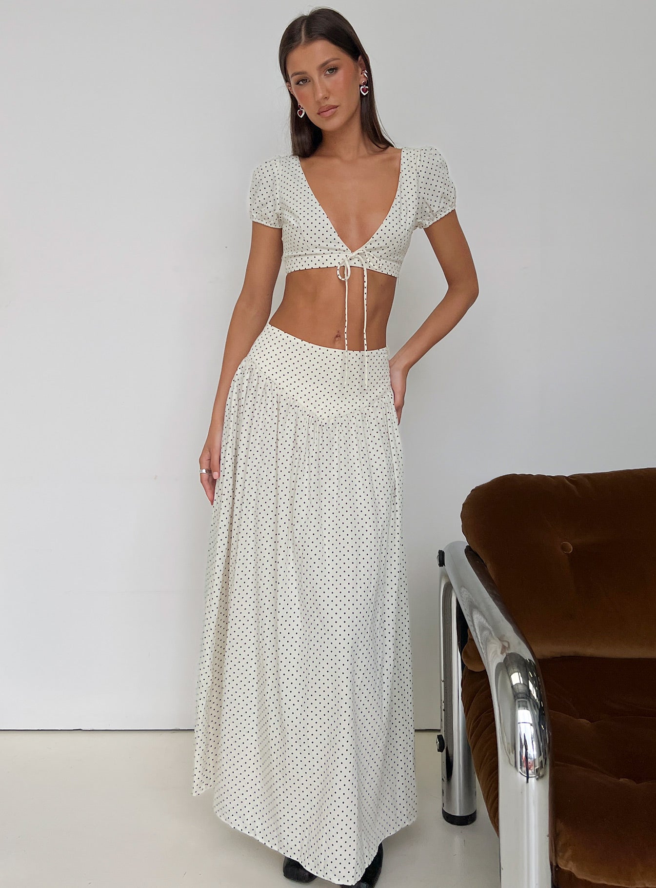 Alletta Tie Up Top Cream Polka