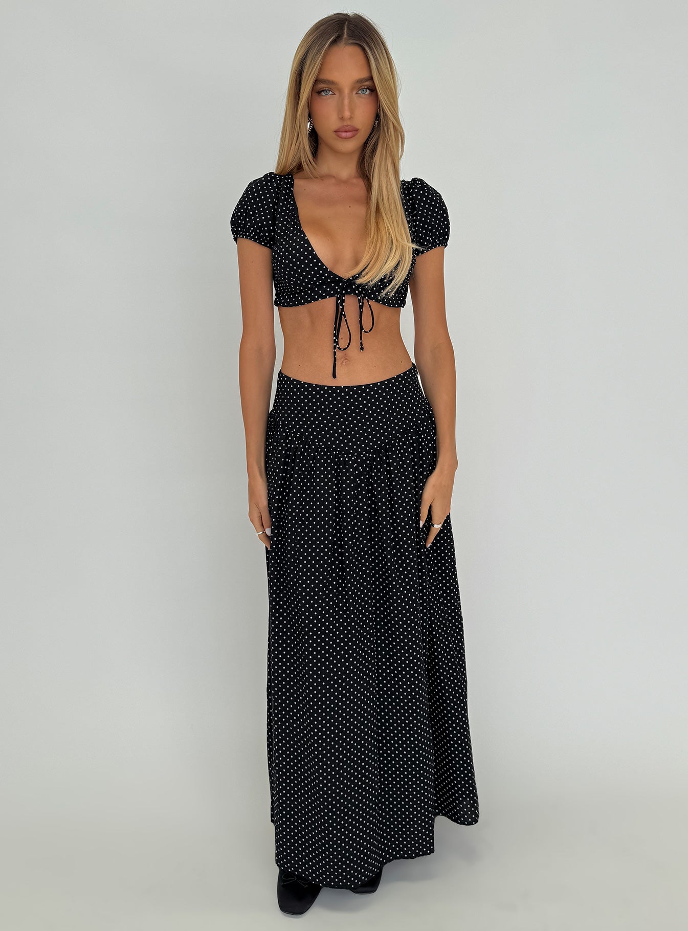 Alletta Tie Up Top Black Polka