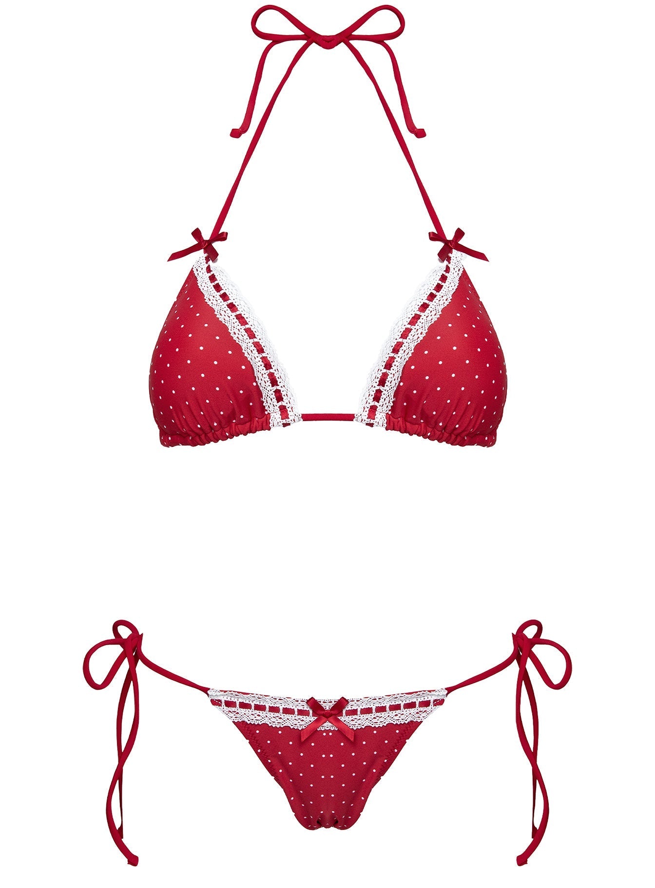 Jenner Triangle Bikini Top Red Polka