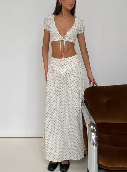 Alletta Drop Waist Maxi Skirt Cream Polka