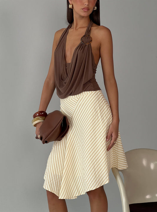 Pleasantries Asymmetrical Midi Skirt Cream Stripe