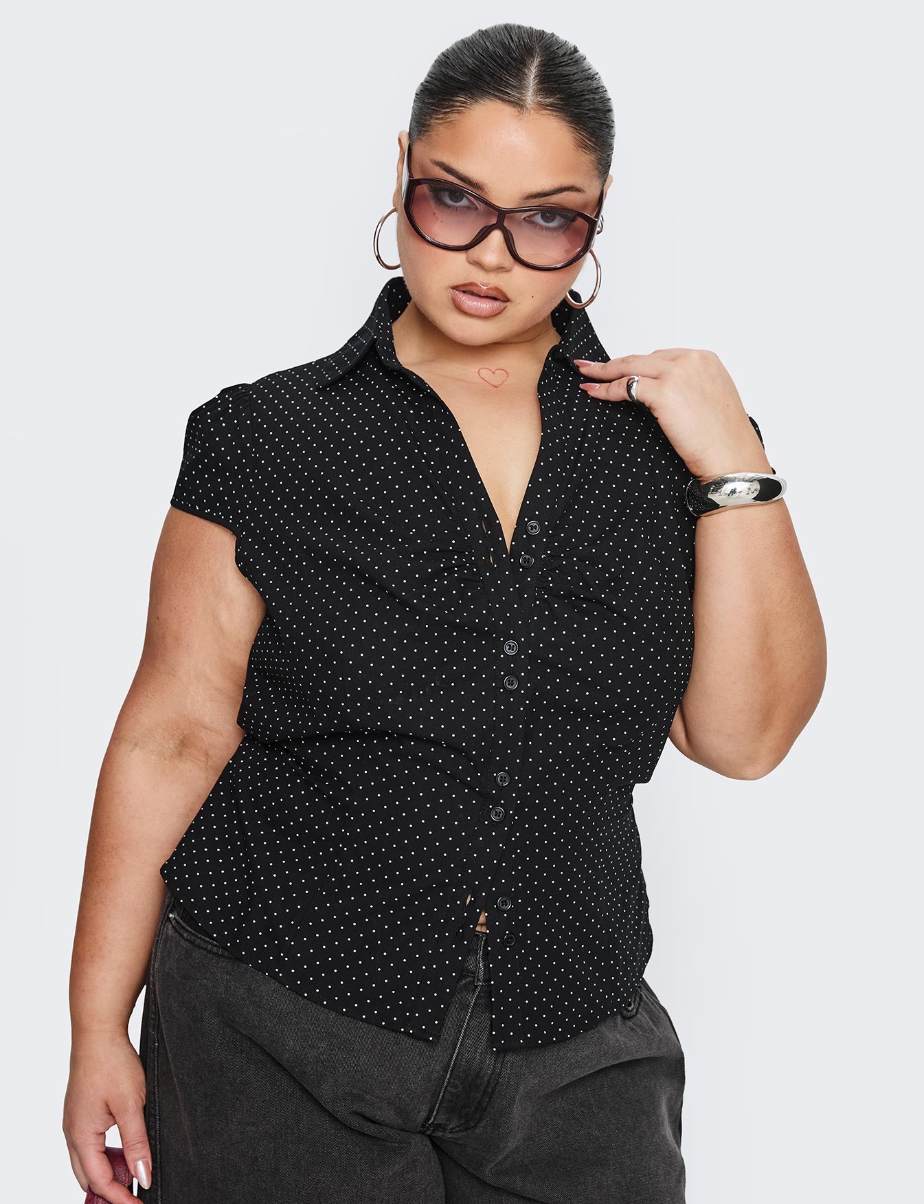 Arianwyn Short Sleeve Shirt Black Polka Curve