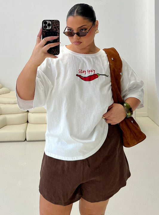 Stay Spicy Graphic Top White Curve