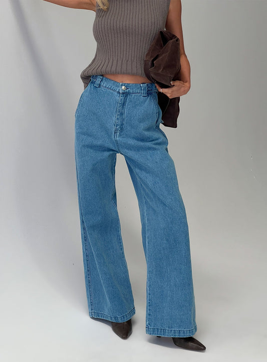 Seeker Mid Rise Wide Leg Jeans Denim