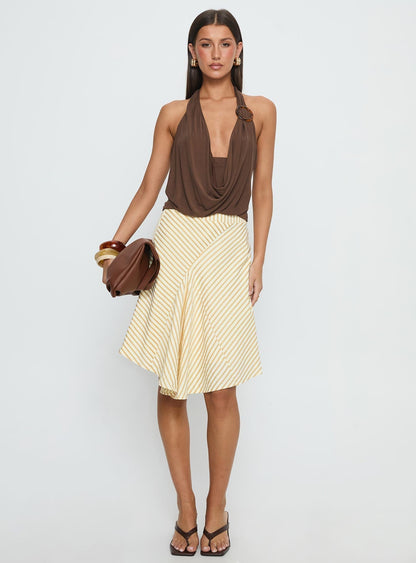 Pleasantries Asymmetrical Midi Skirt Cream Stripe