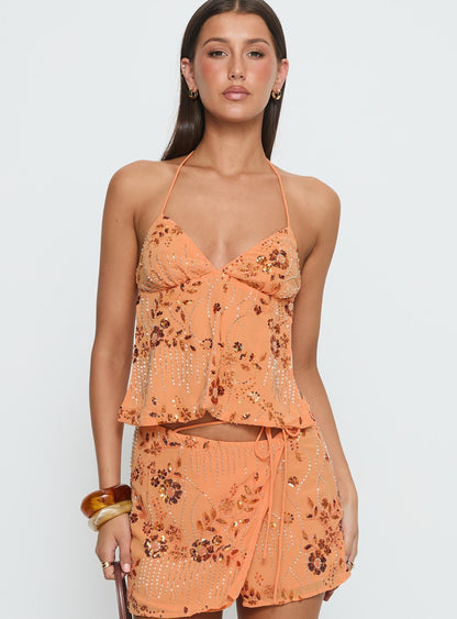 What A Coincidence Beaded Top Orange