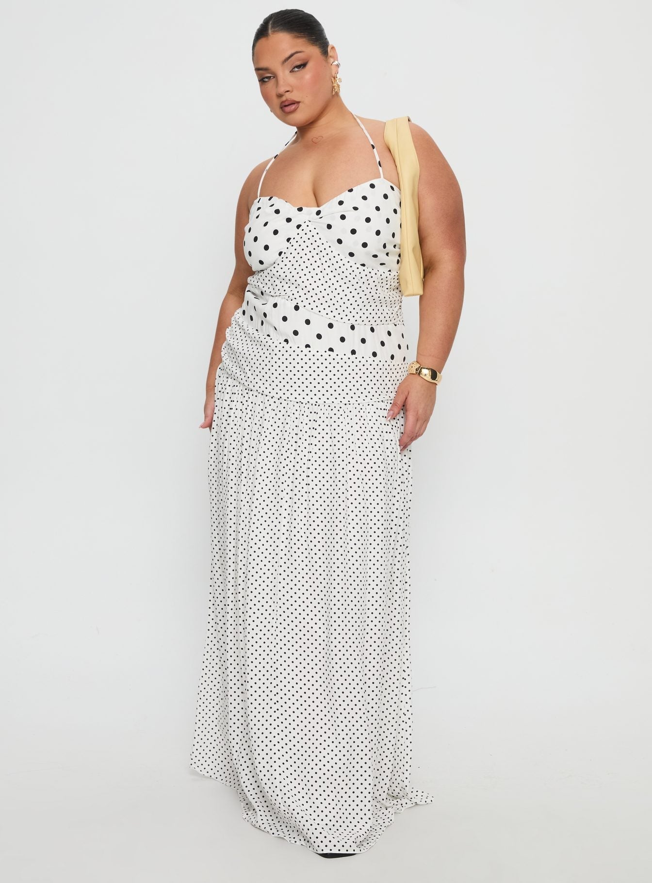 Marguerite Halter Maxi Dress White Polka Curve